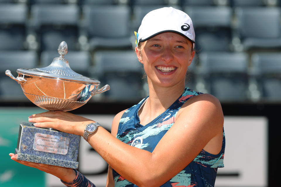 Iga Swiatek, pictured here after winning the Italian Open title.