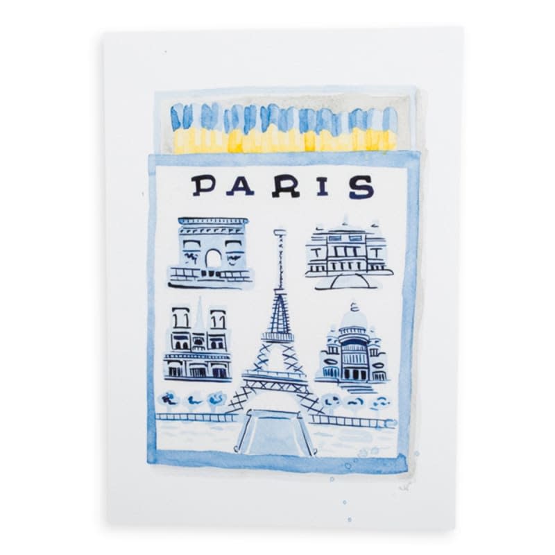 Paris Matchbook Watercolor Print, 9" x 12"