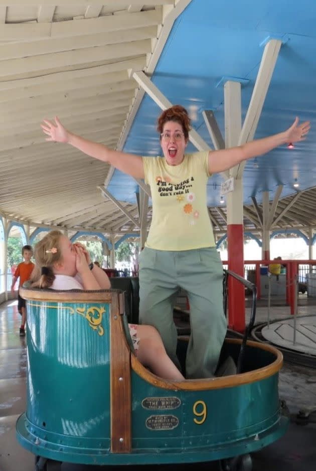 The author and Miriam riding The Whip at Knoebel’s Amusement Park in Elysburg, Pennsylvania, in August 2022. “This is about six months after my hysterectomy,” she writes. “I was feeling stronger and lighter than I had in years. The cancer scare really inspired me to enjoy every moment more than ever before.”