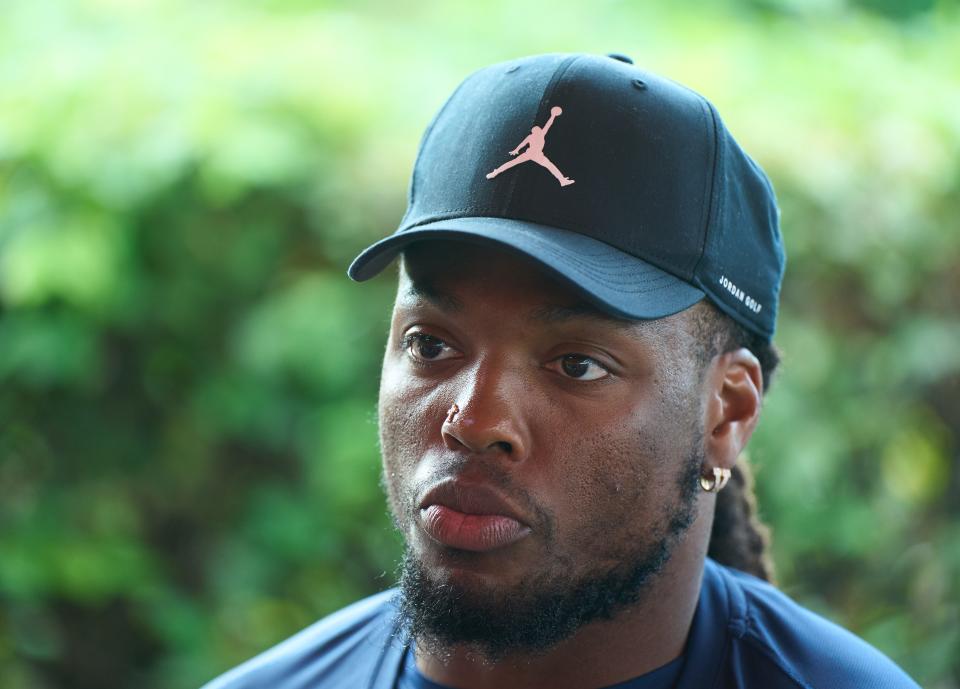 Oct 13, 2023; London, United Kingdom; Tennessee Titans running back Derrick Henry (22) seen following Tennessee Titans practice session at The Grove, Watford for their upcoming NFL London game. Mandatory Credit: Peter van den Berg-USA TODAY Sports