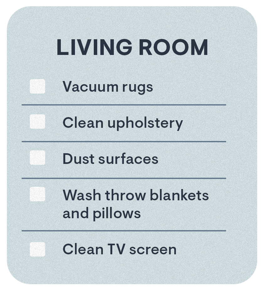 living room cleaning checklist graphic