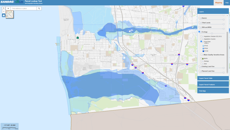 These parts of the Tijuana River Valley, shaded in blue, is flood prone, according to SanGIS.