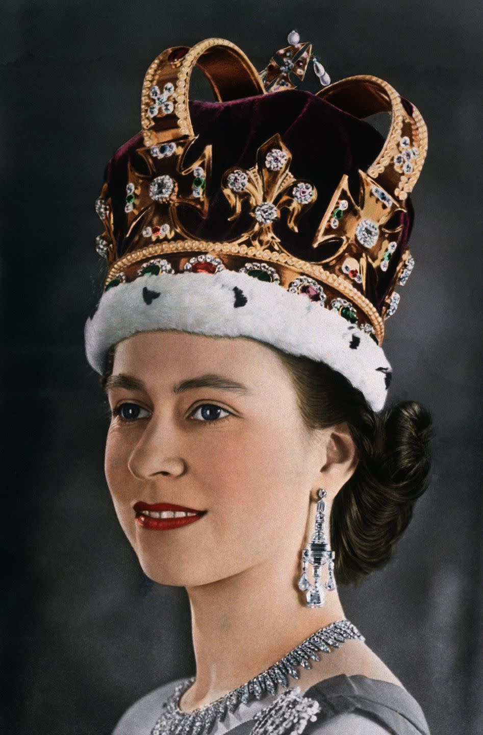 a portrait of young elizabeth ii 1926 of great britain and northern ireland, wearing the crown of the kings and queens of england for her coronation in june of 1953 photo by © hulton deutsch collectioncorbiscorbis via getty images