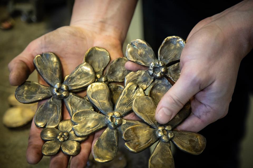 The new tomb of the unknown soldier at the National War Memorial in St. John's will be decorated with a bouquet of bronze forget-me-not flowers created by sculptor Morgan MacDonald.