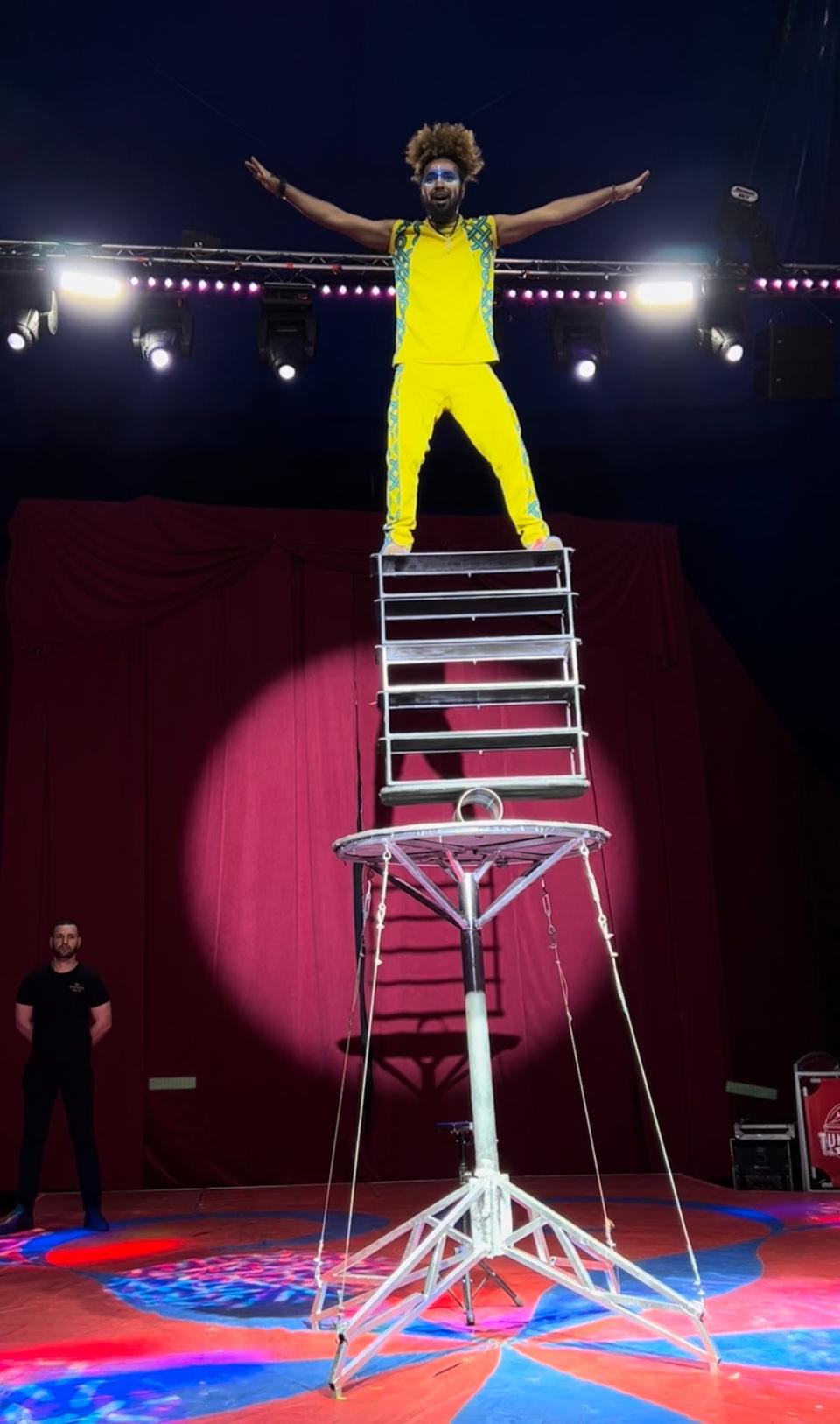 Abrehem Mola performs a Rolla Bolla act in the Circus Arts Conservatory’s Summer Circus Spectacular at The Ringling.