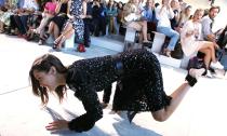 <p>Flashback to Michael Kors’ SS17 show featuring model-of-the-moment Bella Hadid. Unfortunately, no one will remember the clothes as Bella’s trip straight down to the floor was the picture that went viral. <i>[Photo: Rex]</i> </p>