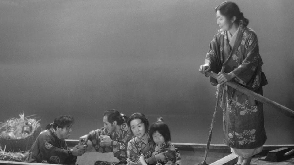 Passengers on a boat in Ugetsu