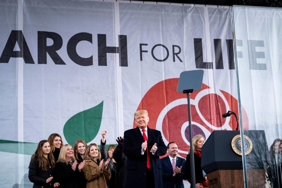 In January 2020, Donald Trump became the first sitting president to attend the March for Life rally in Washington. (Pete Marovich/The New York Times)