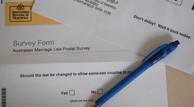 Razor blades have been found in a returned same sex marriage postal survey. Photo: AAP