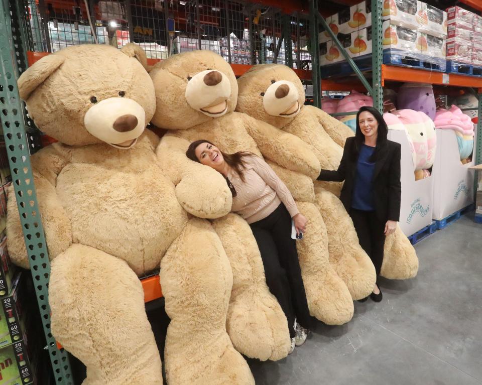 .Marielkis Salazar, left, a senior marketing manager for NASCAR, and Roxanne Ribakoff, president of One Daytona, check out the giant teddy bears at the new Costco at One Daytona during a preview tour of the store on Tuesday, Feb. 20, 2024. The store opens 8 a.m. Thursday, Feb. 22.