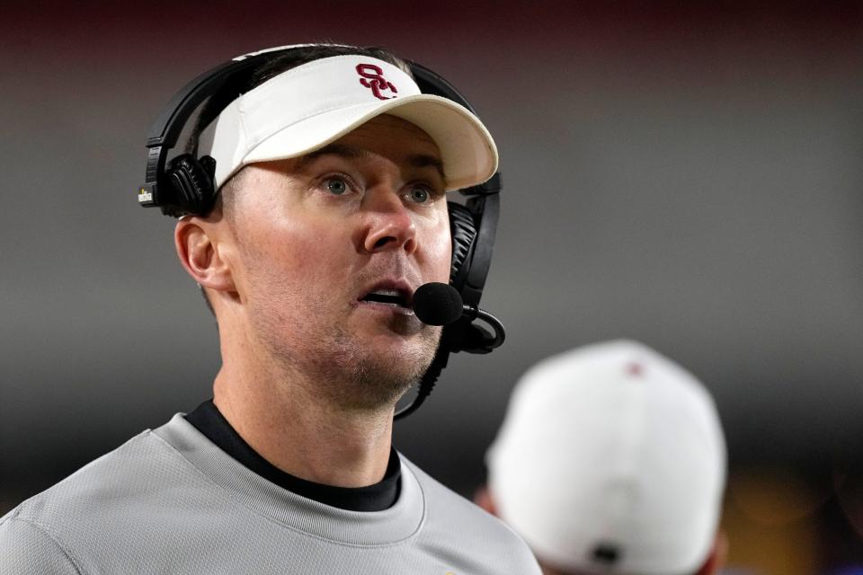 Lincoln Riley directs the Trojans against Notre Dame last Saturday. MARK J. TERRILL/The Associated Press