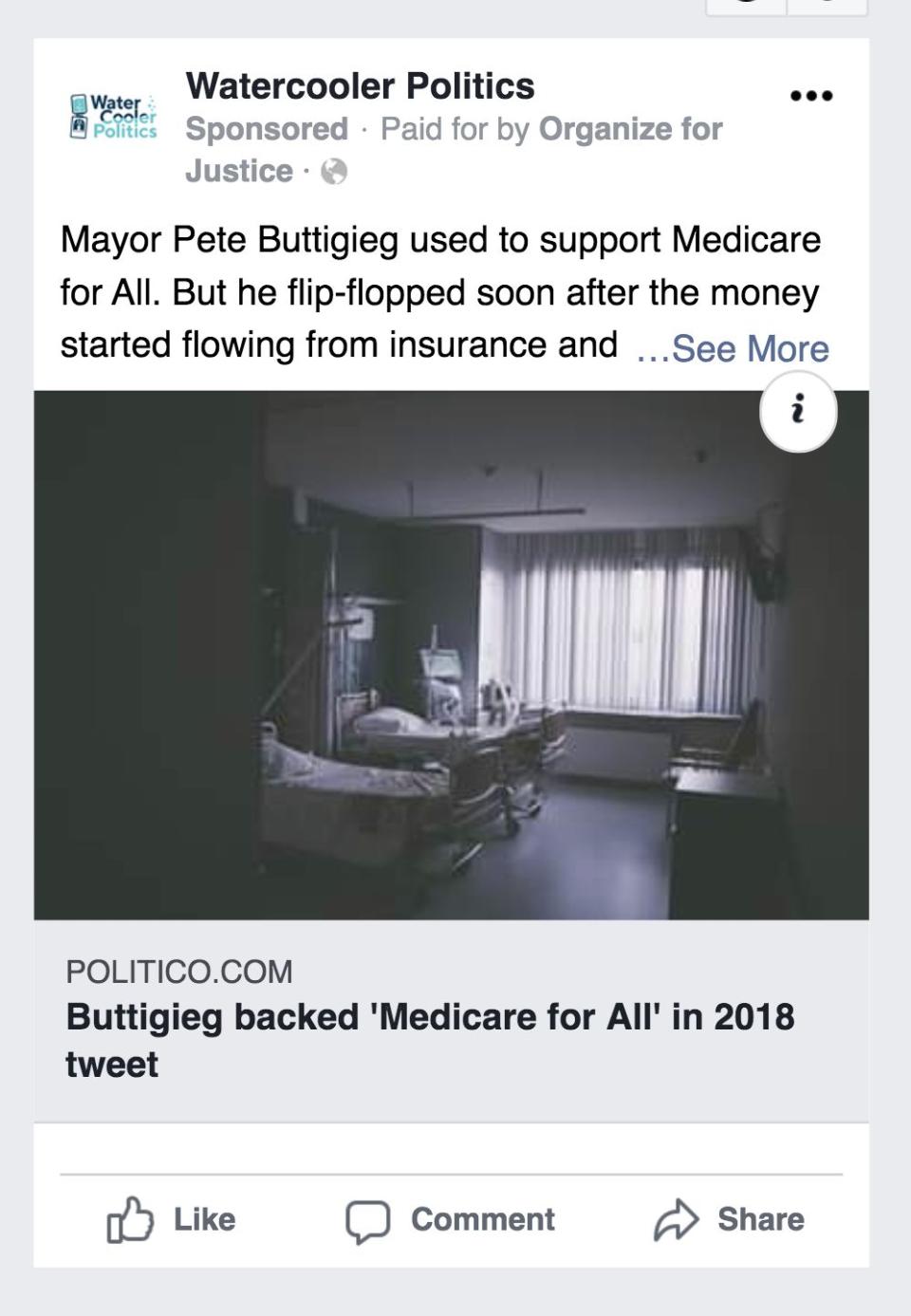 Organize for Justice targets Buttigieg's shifting stance on "Medicare for All" in its new ad campaign. (Photo: Organize for Justice)