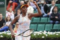 Tennis - French Open - Roland Garros - Venus Williams of the U.S. v Alize Cornet of France - Paris, France - 28/05/16. Williams reacts at the end of her match. REUTERS/Gonzalo Fuentes