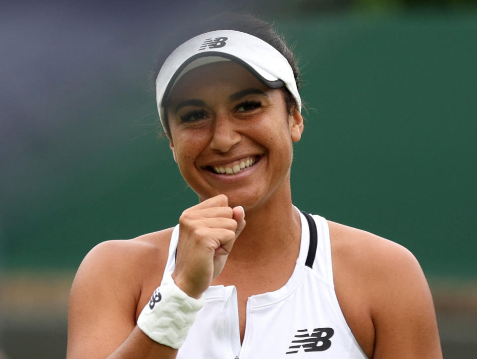 Great Britain's Heather Watson celebrates after winning her second round match against China's Wang Qiang (Reuters via Beat Media Group subscription)