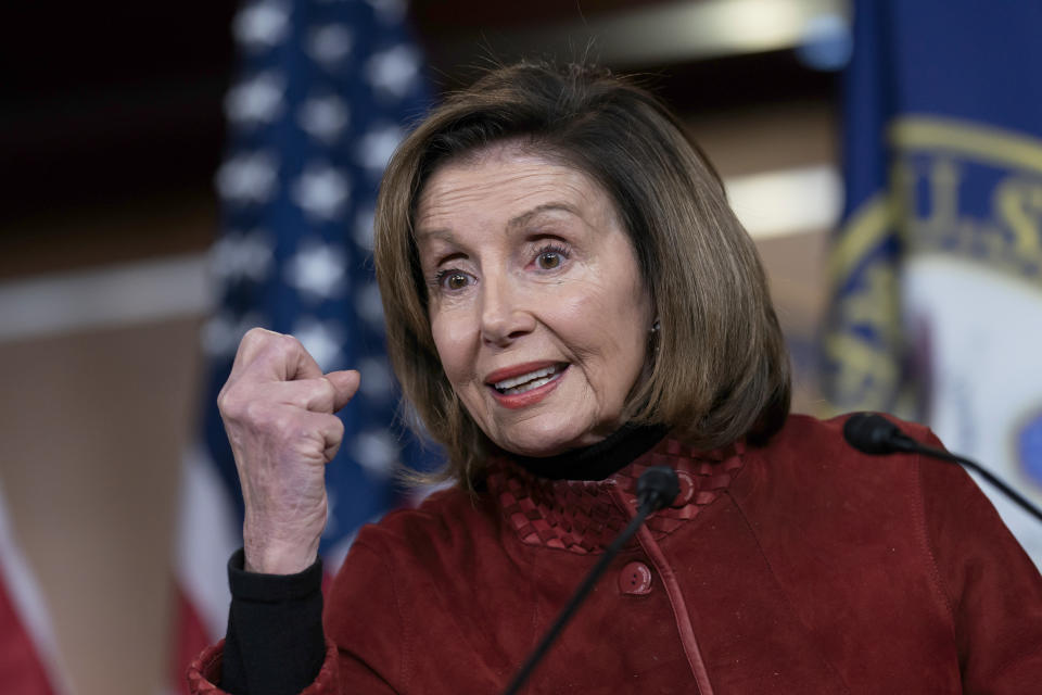 FILE - Speaker of the House Nancy Pelosi, D-Calif., holds a news conference at the Capitol in Washington, Thursday, Dec. 22, 2022. (AP Photo/J. Scott Applewhite, File)