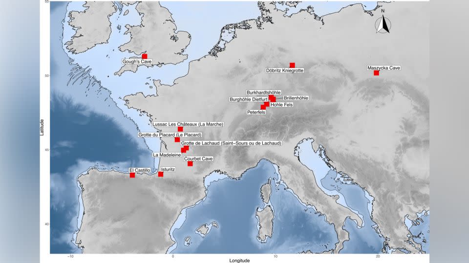 Map of Magdalenian sites where cannibalism has been identified in northwestern Europe. - Trustees of the Natural History Museum