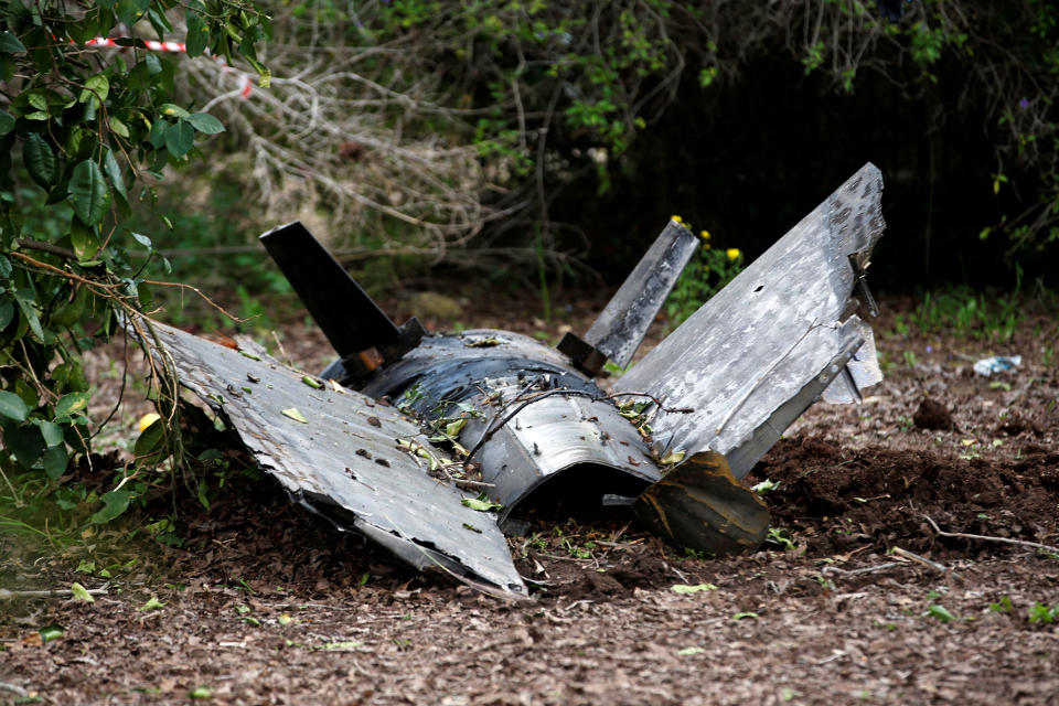 <p>Fragments of a Syrian anti-aircraft missile found in Alonei Abba, about 2 miles (3.2 km) from where the remains of a crashed F-16 Israeli war plane were found, at the village of Alonei Abba, Israel, Feb. 10, 2018. (Photo: Ronen Zvulun/Reuters) </p>