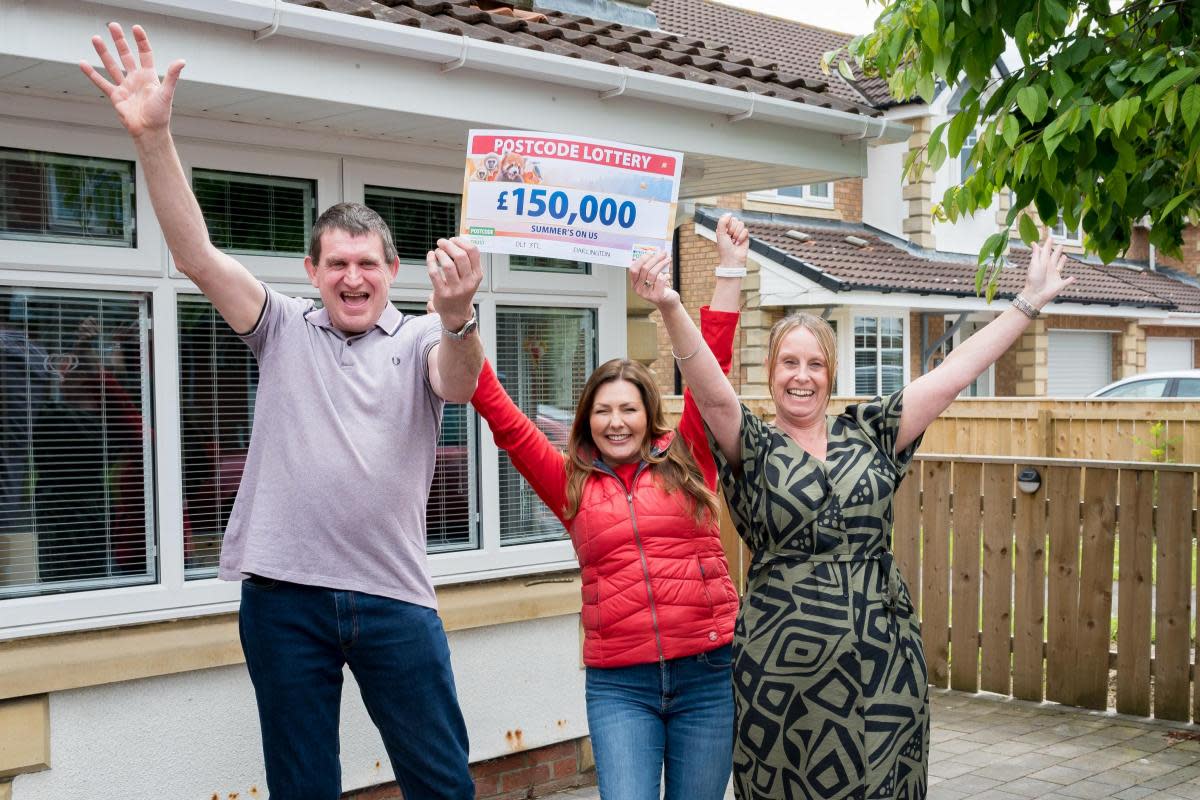 Nadene and Paul with Postcode Lottery ambassador Judie McCourt. <i>(Image: POSTCODE LOTTERY)</i>