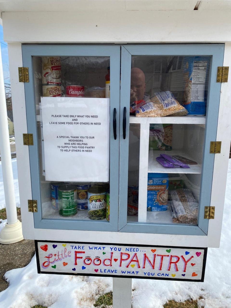 Little Food Pantry located outside the Living Hope Presbyterian Church on Maplewood Road in Clifton. The pantries are informal and meant to provide non-perishable food for those with food insecurity.