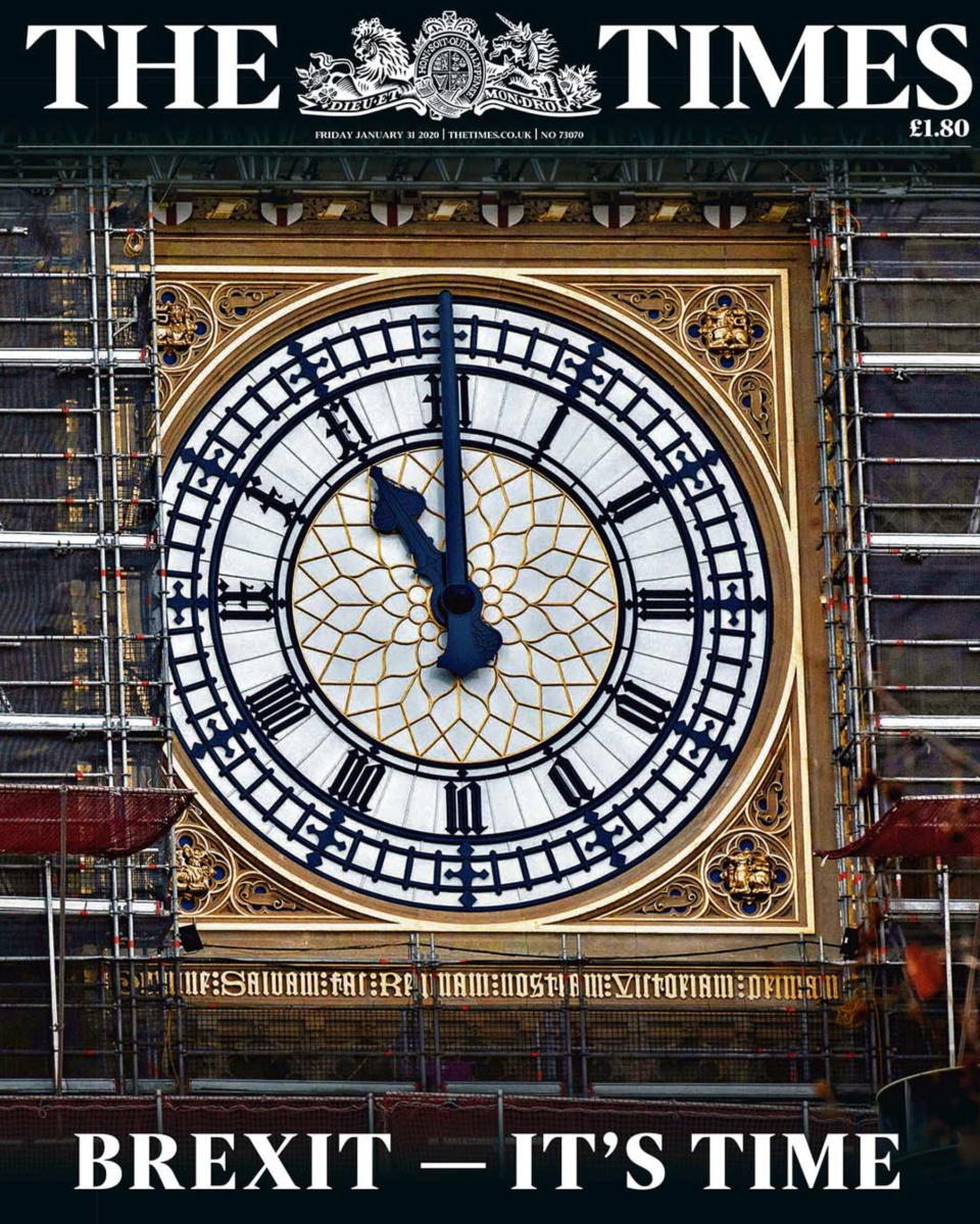 The Times splashed an image of Big Ben's clock and said: "Brexit - It's Time."