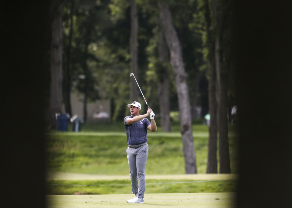 Luke List hits from the fairway on the ninth hole during the second round of the John Deere Classic golf tournament Friday, July 9, 2021, in Silvis, Ill. (Jessica Gallagher/The Dispatch – The Rock Island Argus via AP)