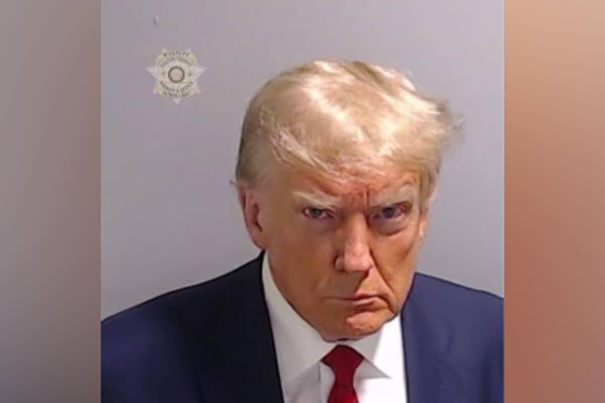 Donald Trump’s booking photo after he surrendered at Fulton County Jail in Atlanta, Georgia (Fulton County Sheriff’s Office)
