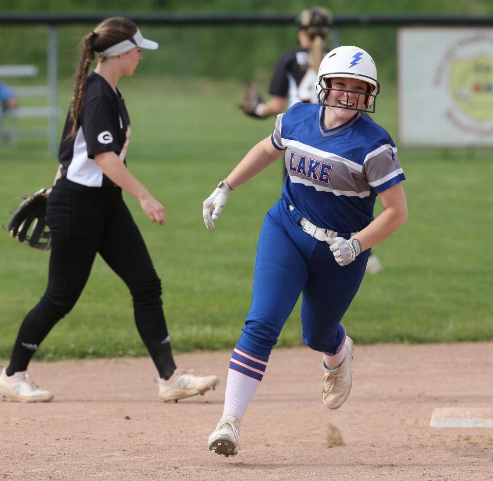 Krista Handy of Lake rounds the bases after her home run  during their Division I district semifinal against Green at Massillon on Monday, May 17, 2021.