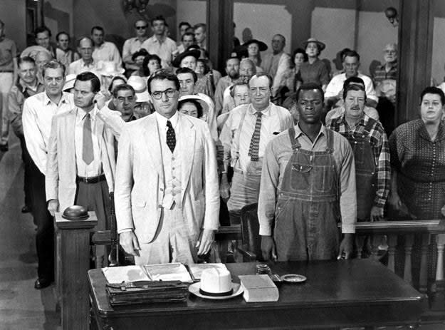 A courthouse full of people in "To Kill a Mockingbird"