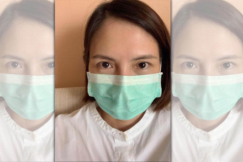 李心潔在臉書貼出戴口罩的照片，希望大家能健康度過疫情。（翻攝自李心潔臉書）