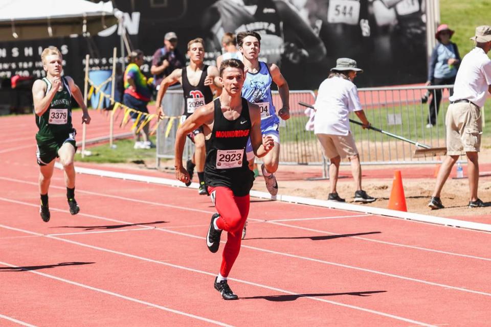 Moundridge’s Kaden Elmore added another state gold medal in the 100 this year.