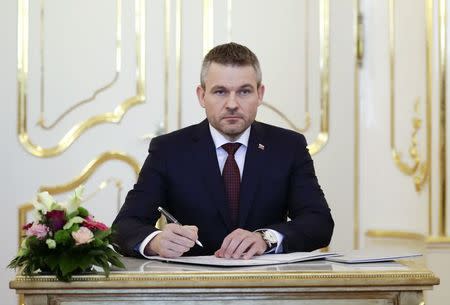 Newly appointed Slovak Prime Minister Peter Pellegrini attends a ceremony in Bratislava, Slovakia, March 22, 2018. REUTERS/David W Cerny