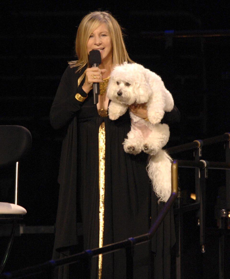 Barbra Streisand and her dog Sammie on tour in 2006. (Photo: KMazur via Getty Images)