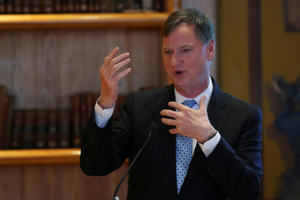 Chicago Federal Reserve Bank President Charles Evans speaks during the Global Interdependence Center Members Delegation Event in Mexico City, Mexico, February 27, 2020. REUTERS/Edgard Garrido