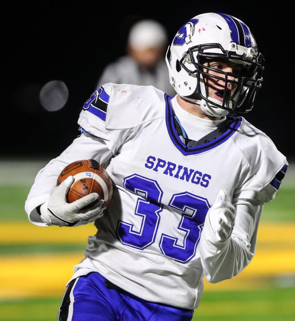 Levi Huempfner, shown during a game last season, rushed for 125 yards and had a 76-yard touchdown run for St. Mary's Springs on Saturday in a victory over Winnebago Lutheran.