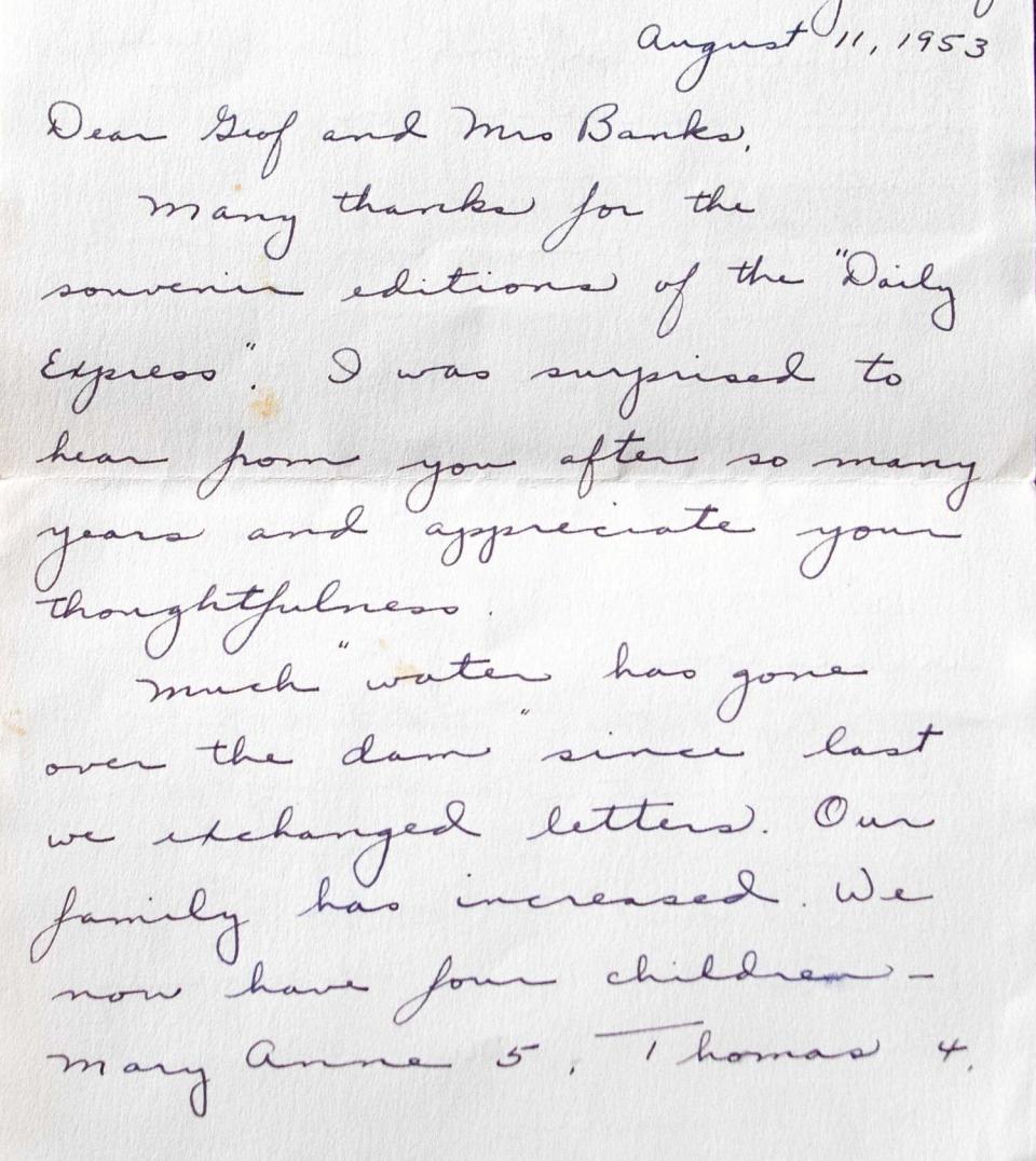 A letter Geoff Banks received from his penpal Celesta Byrne, dated 1953