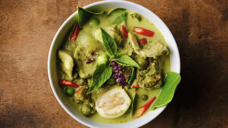 Green Thai curry in bowl