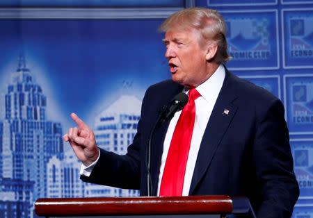 Republican U.S. presidential nominee Donald Trump speaks to the Detroit Economic Club at the Cobo Center in Detroit, Michigan August 8, 2016. REUTERS/Eric Thayer