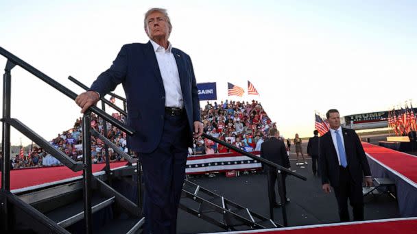 PHOTO: President Donald Trump looks on after concluding his speech during the first rally for his re-election campaign at Waco Regional Airport in Waco, Texas, U.S., March 25, 2023. REUTERS/Leah Millis (Leah Millis/Reuters)