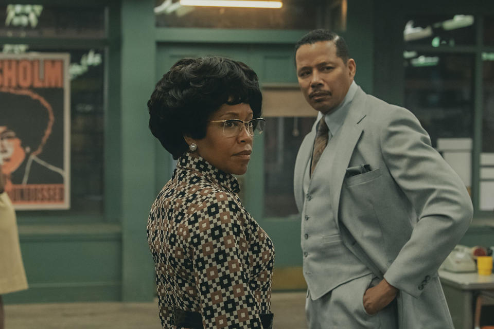 Regina King as Shirley Chisholm and Terrence Howard as Arthur Hardwick Jr. in 