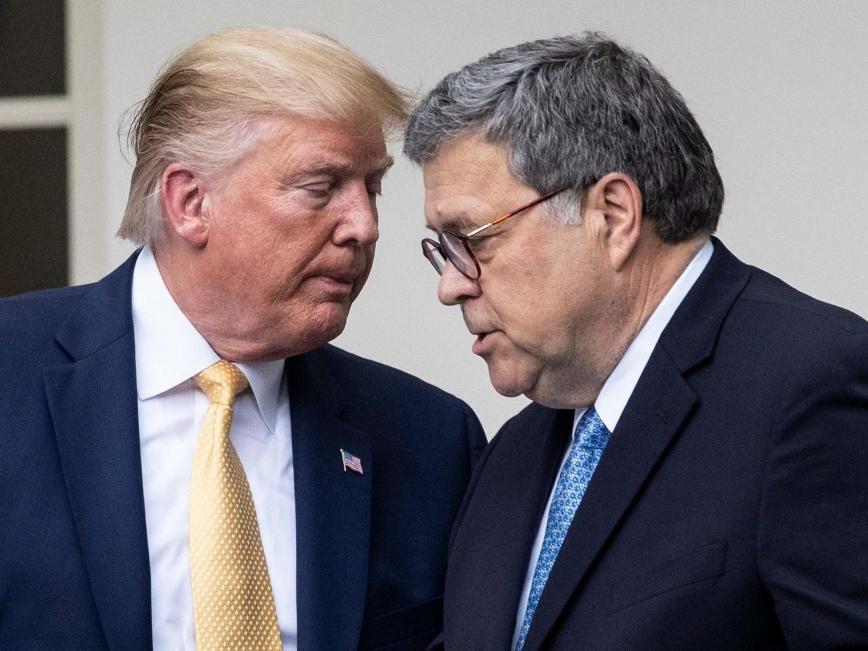Donald Trump hands over the podium to William Barr while participating in an announcement on US citizenship and the census: EPA