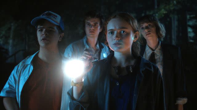 Courtesy of Netflix From left: Gaten Matarazzo Joe Keery, Sadie Sink and Maya Hawke in season four of <em>Stranger Things</em>