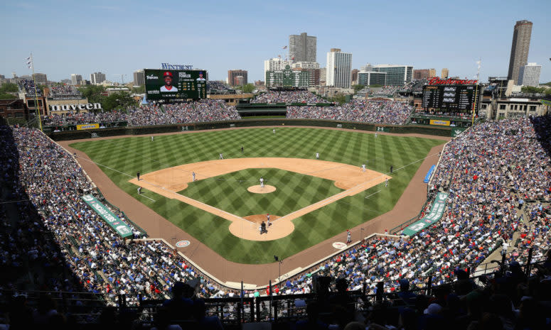 A general view of Wrigley Field during a Cubs game.