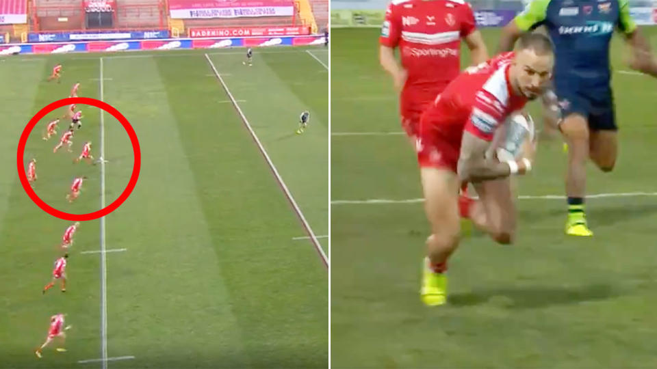 Pictured here, Ben Crooks crosses for a record-breaking seven-second try for Hull KR.