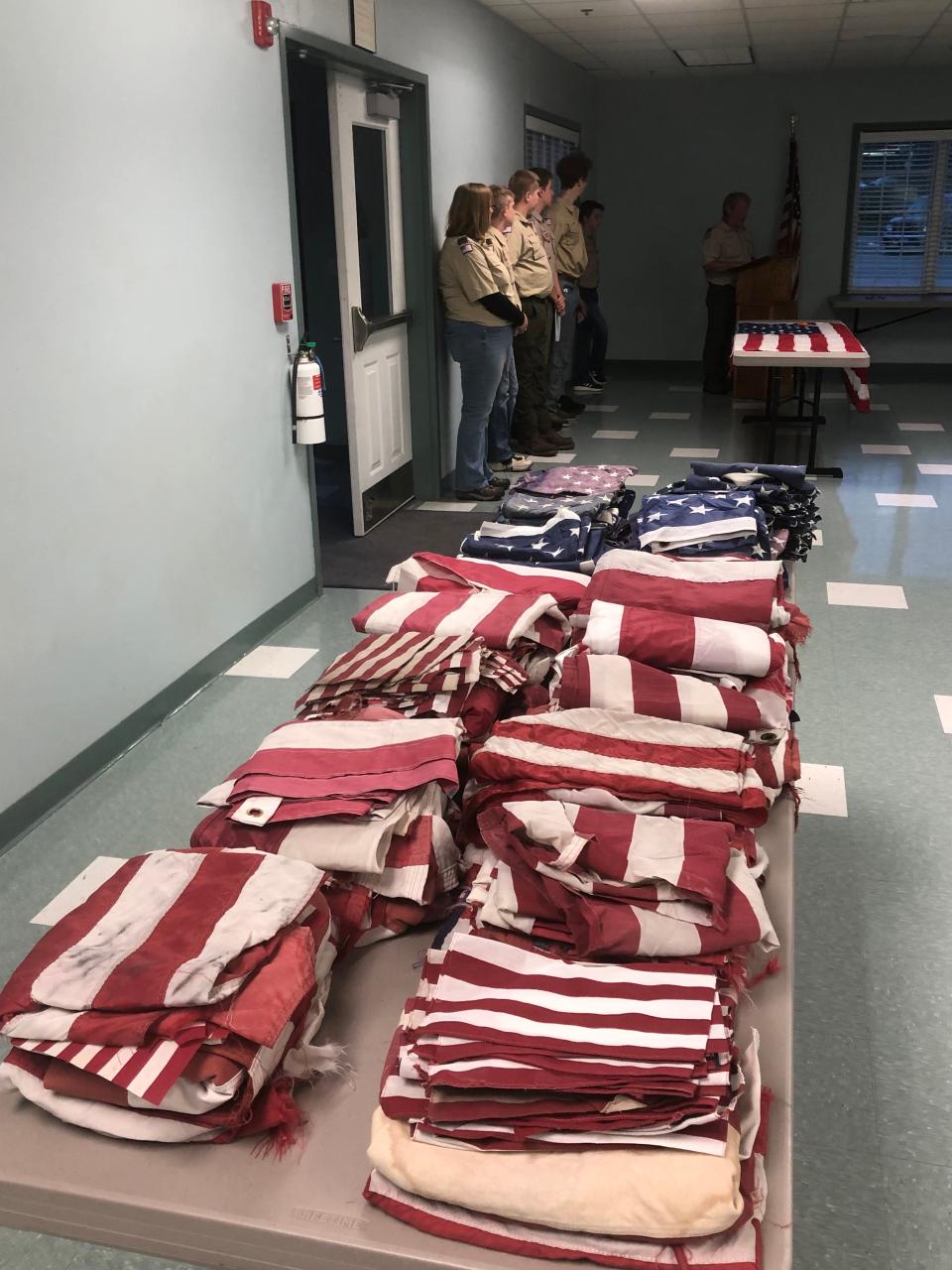 Tattered and worn American flags are collected from throughout the town of Seneca and from the graves of veterans there.