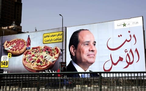 An election billboard for Mr Sisi, which reads "you are the hope" - Credit: AP