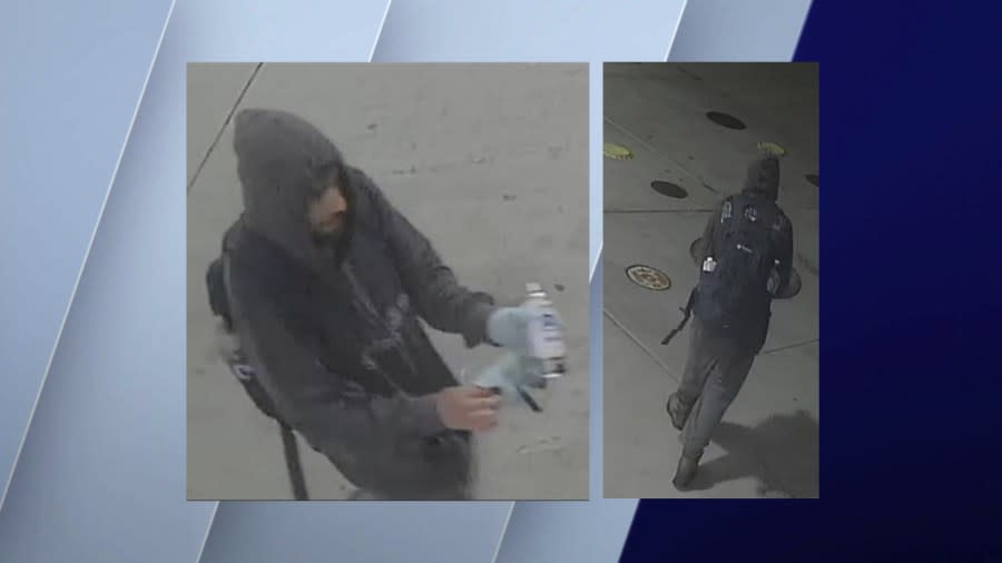 Photos captured by surveillance cameras show the person who is believed to have been responsible for a "mass graffiti" incident in Oak Lawn over the weekend.