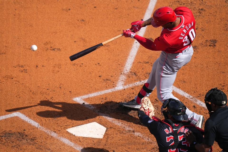 Will Benson overcame an early demotion last season to become one of the Reds' best offensive players. Benson hit .292 with a .915 OPS, all 19 of his steals and all eight of his triples, coming in 100 games after being recalled.