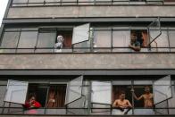 Demonstrators take part in a protest as a national strike continues in Bogota