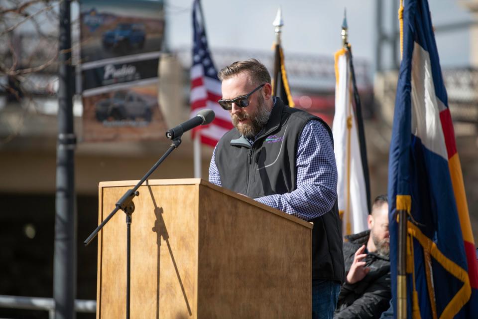 U.S. Air Force veteran Brian McCain of Action 22 speaks during the Pueblo County Veterans Day ceremony at the Pueblo Riverwalk on Friday, Nov. 11, 2022.