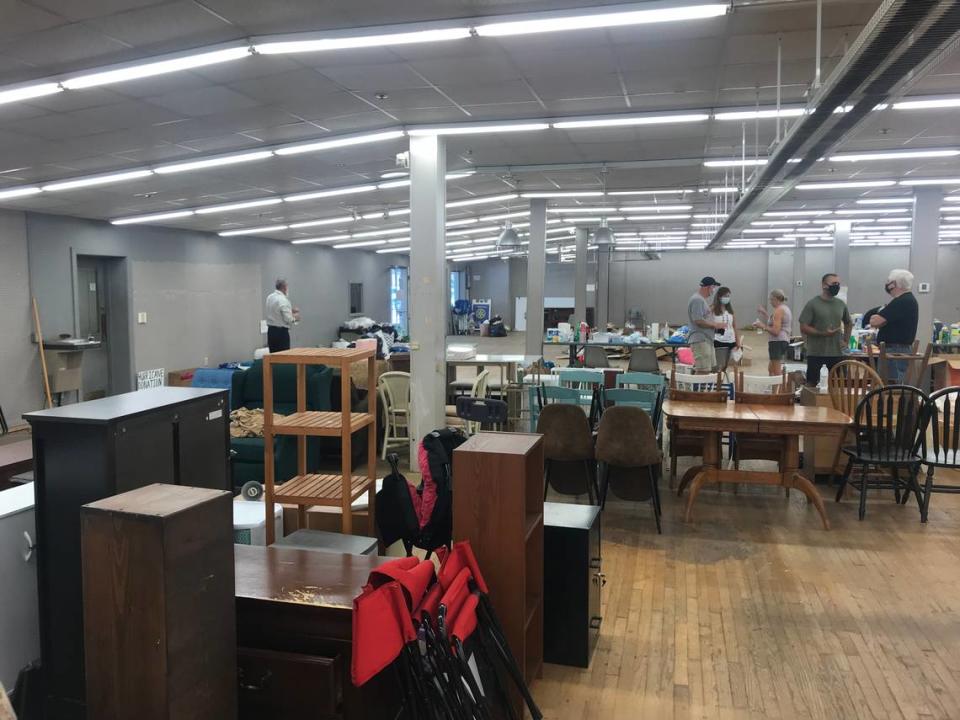 Chairs, tables and other furniture at the donation center for Afghan refugees in Fuquay-Varina, seen on Saturday, Sept. 4, 2021.